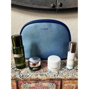 La Mer Skincare Travel Set Treatment Lotion Eye Concentrate Soft Cream Blue Bag